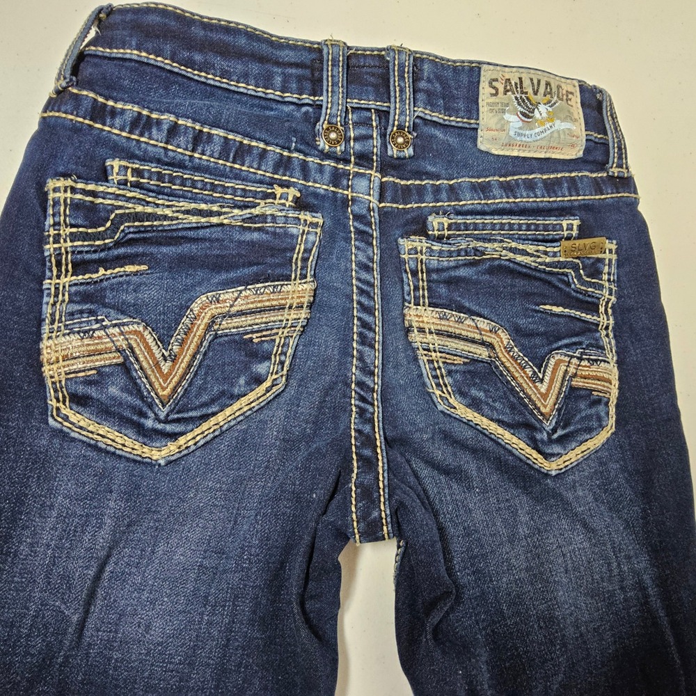 Salvage Mayhem Jr Jeans Kids 12 Dark Wash Contrast Thick Stitch Buckle Exclusive
